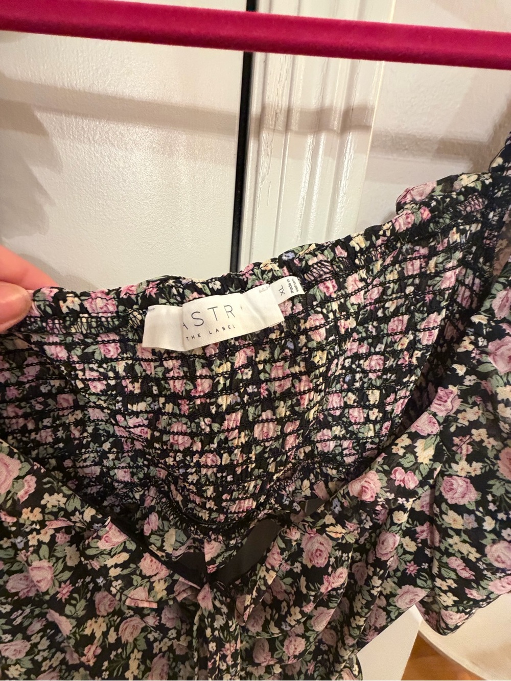 Astr Black Floral Cutout Ruched Dress with Pink Flowers - Picture 4 of 6